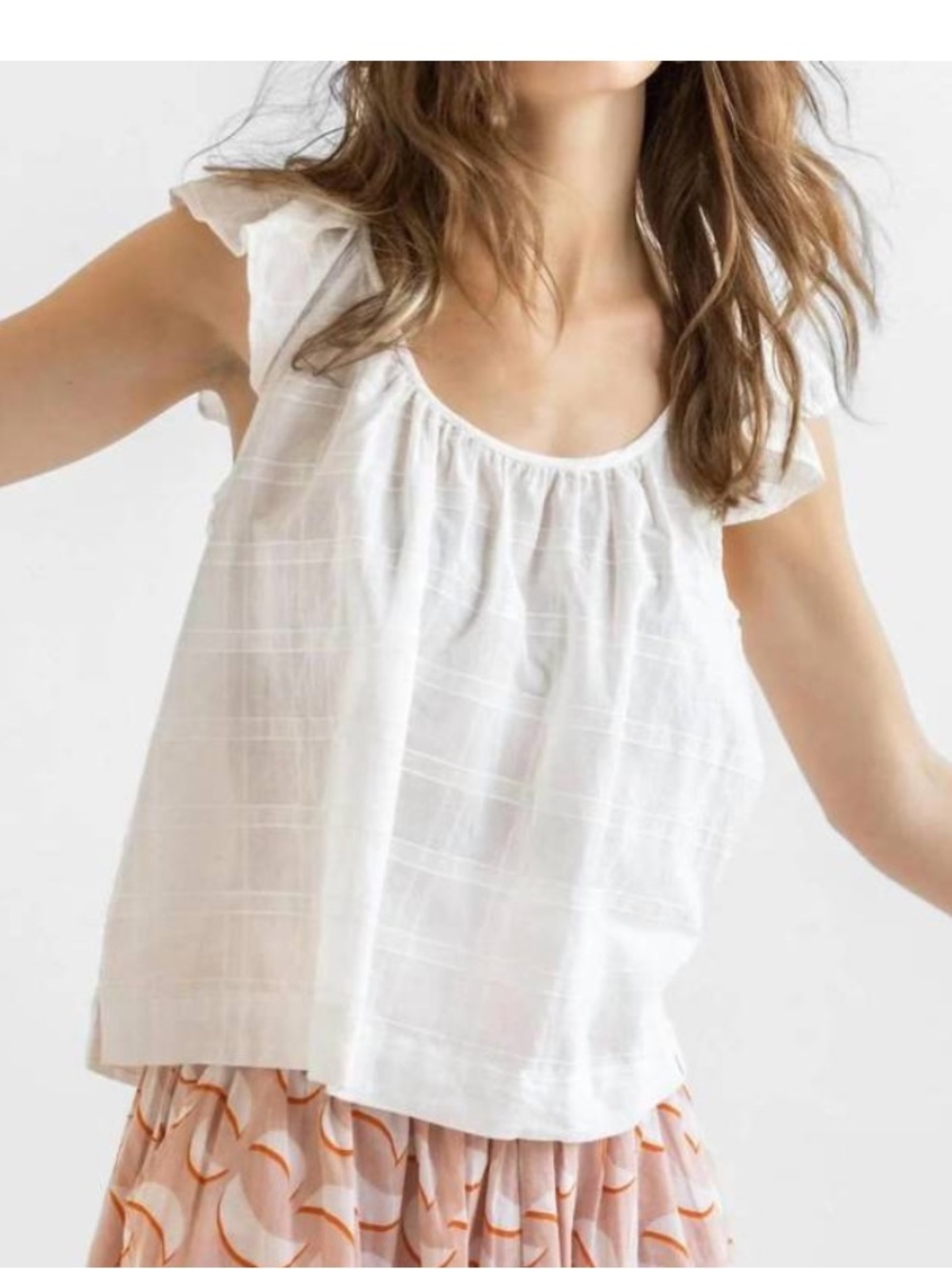 Lilla P White Ruffle Cap-Sleeve Cotton Top